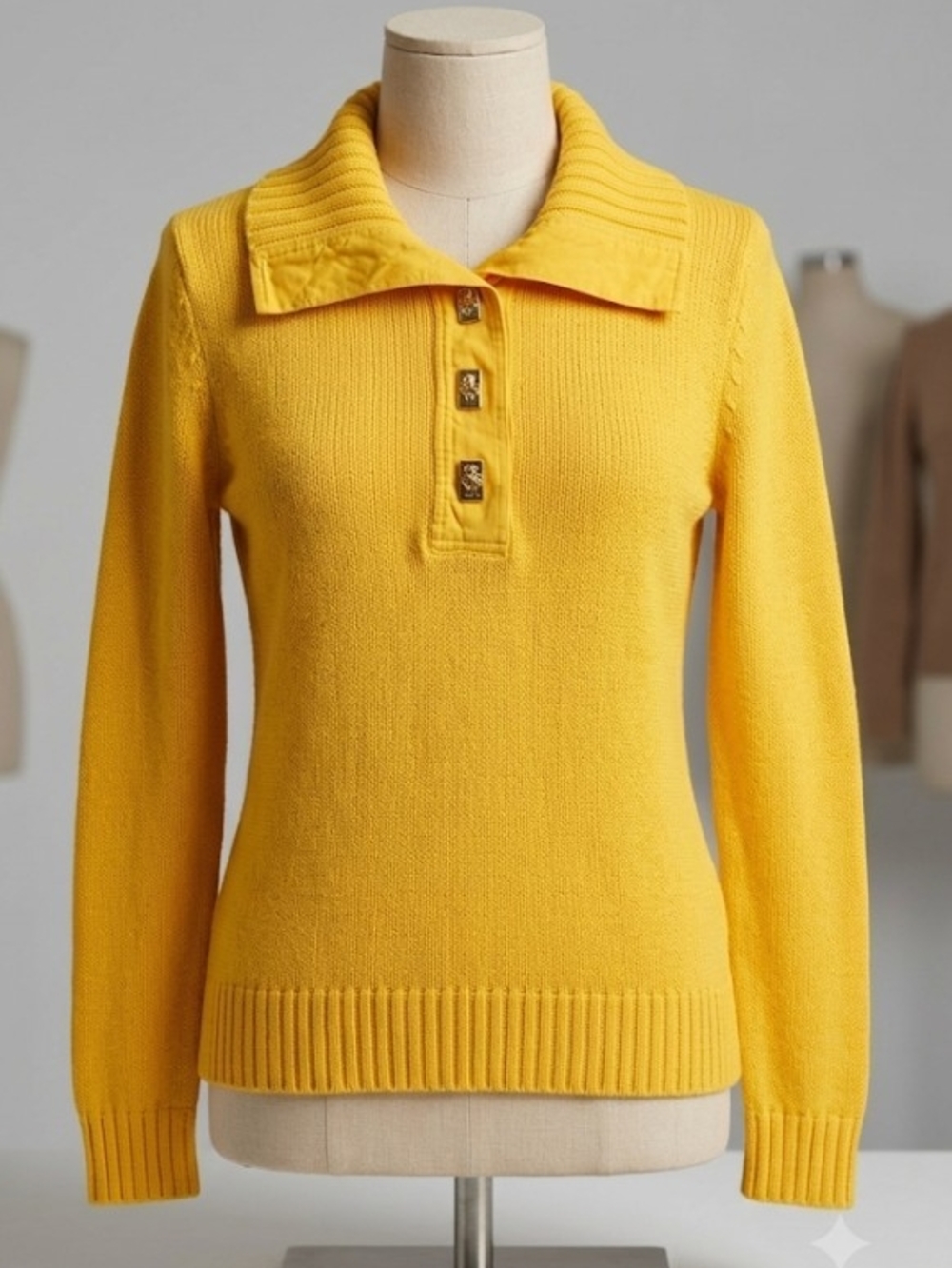 Vintage 90's Lauren Ralph Lauren Yellow Knit Sweater (M) Cotton Nautical Preppy